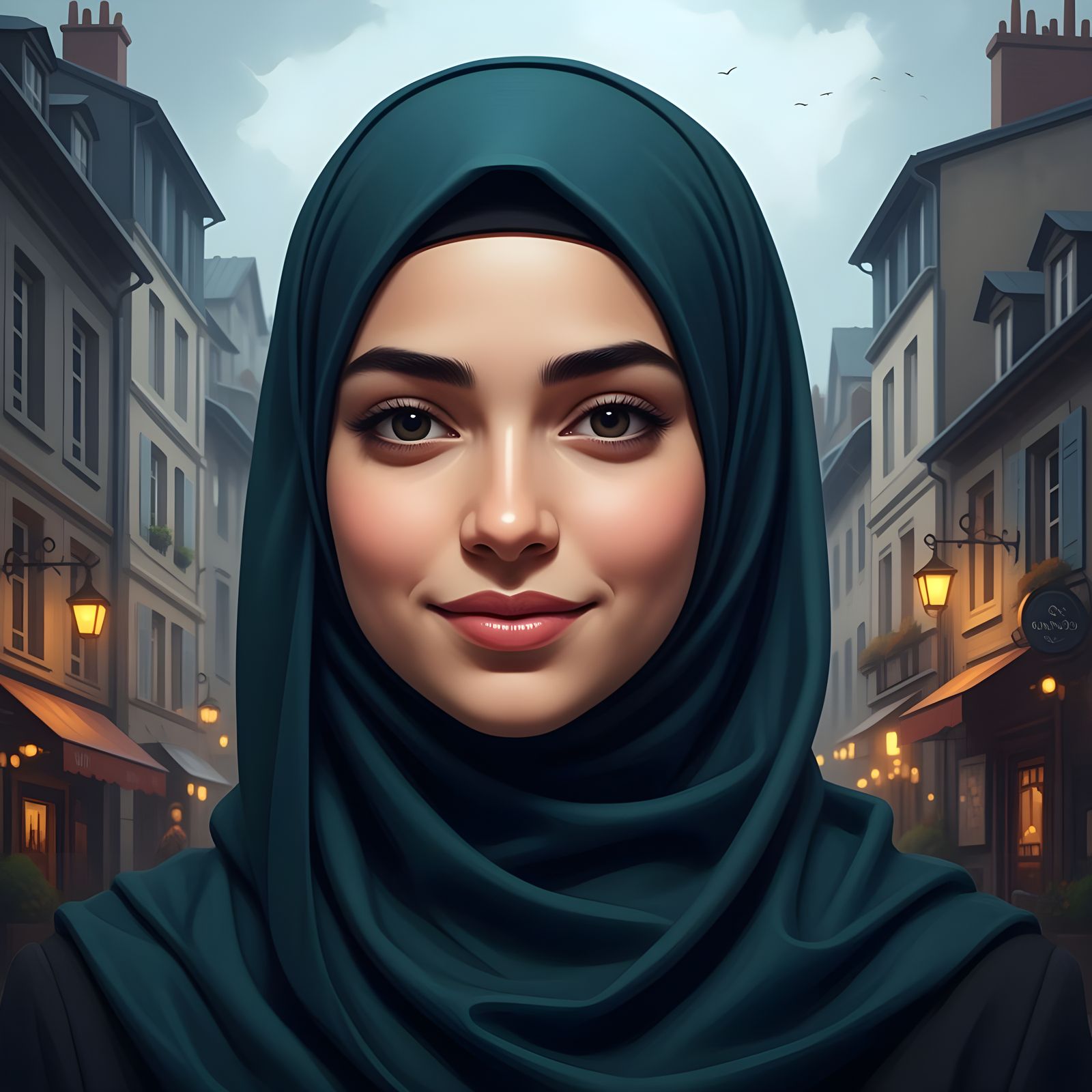 Elegant French Hijabi Portrait in Fantasy Concept Art Style
