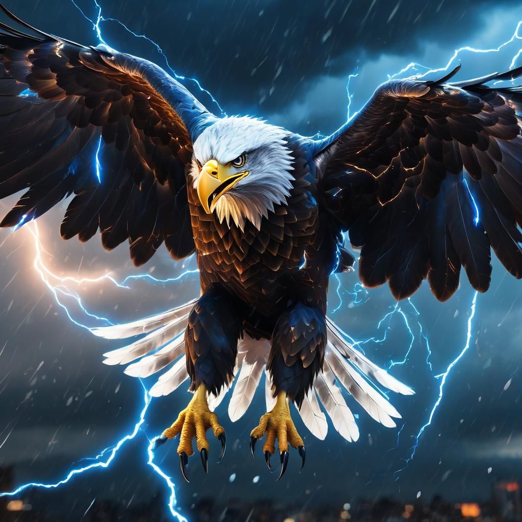 Thunderbolt Eagle Soaring Through Storm, in Anime Style