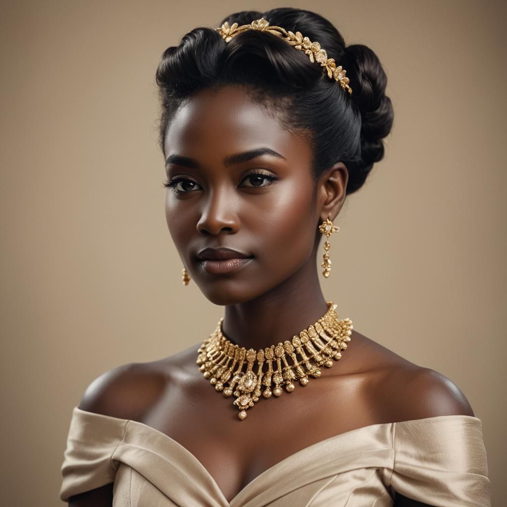 Regal Woman with Gold Jewelry: Professional Portrait