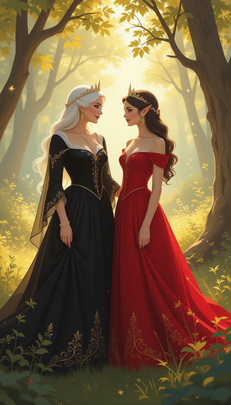 Fairy Princesses With Mother in Enchanted Forest