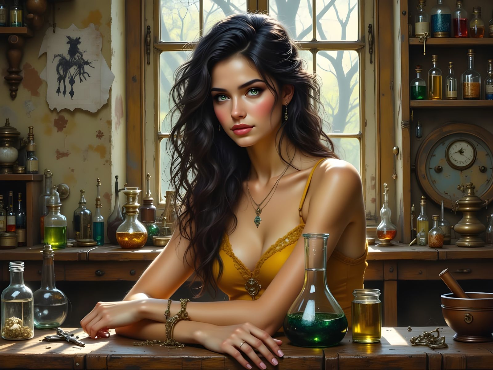 Steampunk Alchemist Portrait in Textured Impasto Style