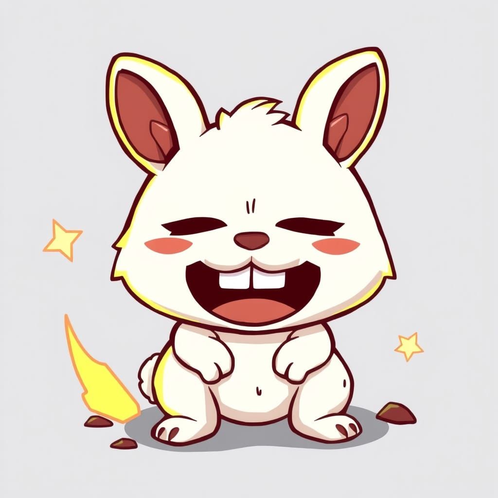 grimdark kawaii chibi laughing rabbit