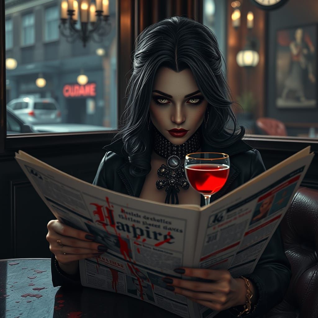 Vampire Fashionista at a Haunted French Cafe