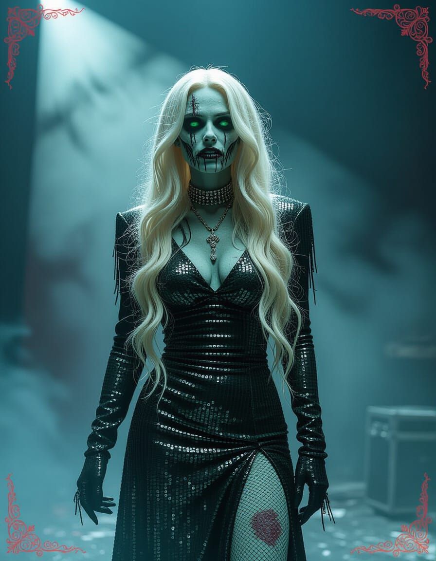 Undead Pop Star on Abandoned Stage in Fog