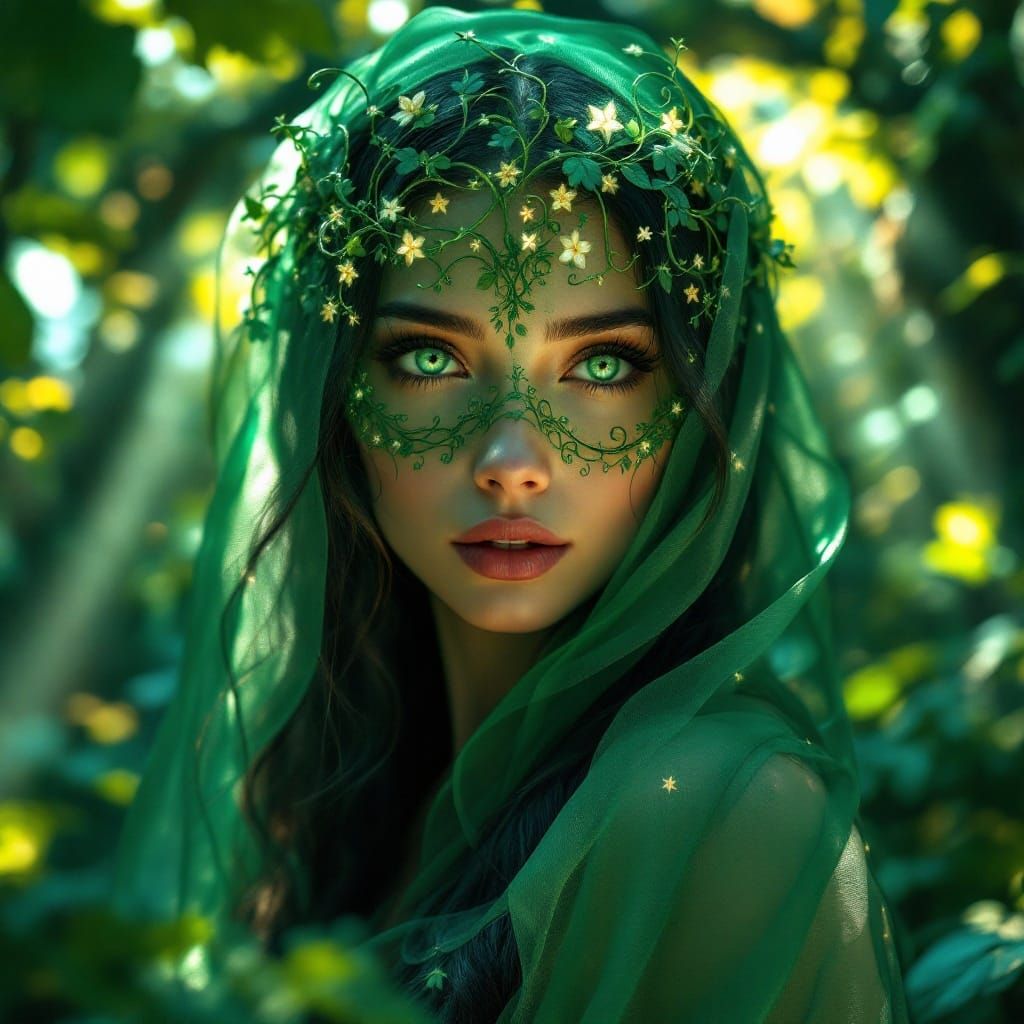 Mystical Woman in Enchanted Forest, Fantasy Concept Art