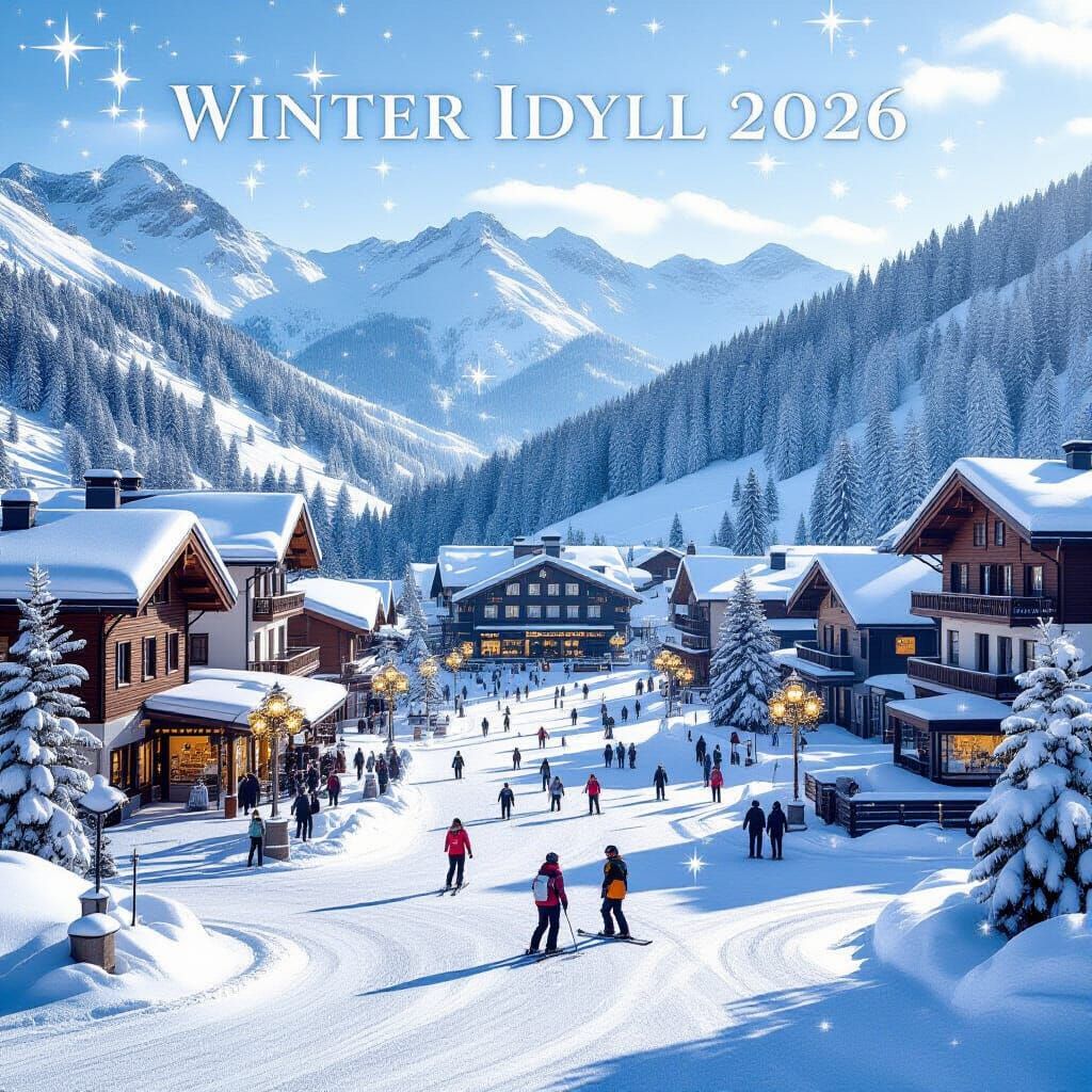 Magical Snowy Mountain Ski Resort in Cinematic Style