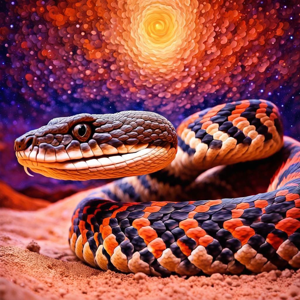 Rattlesnake Portrait in Impasto Oil Paint Style