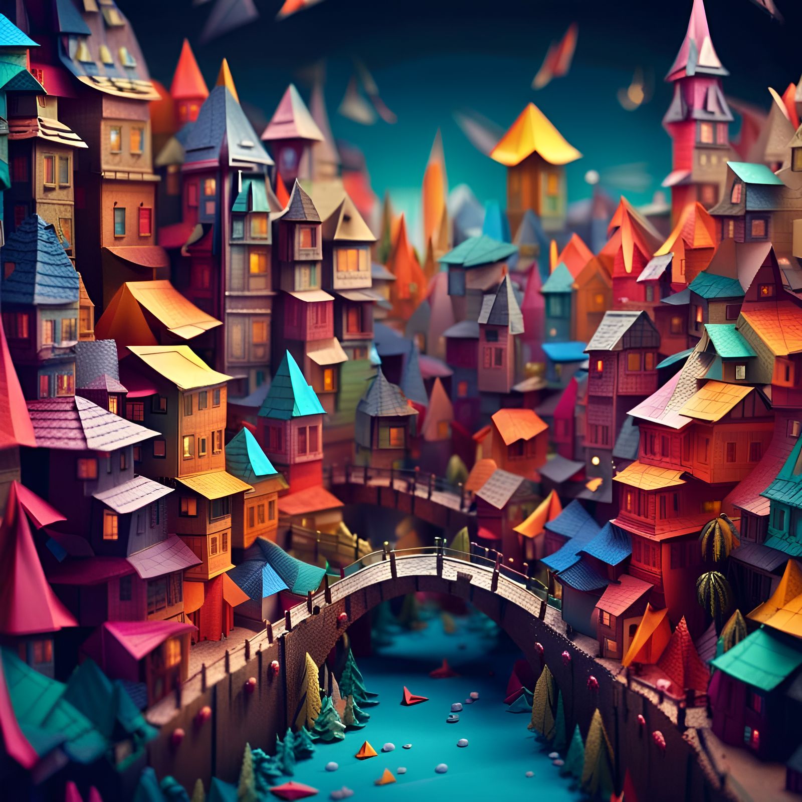 Detailed Origami Cityscape in Unreal Engine 5