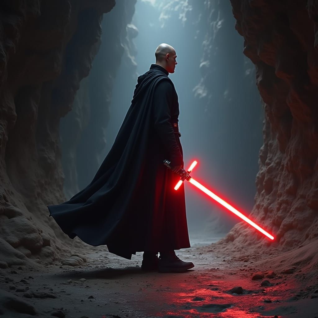 Ethereal Jedi Knight in a Dark Cave Ambiance