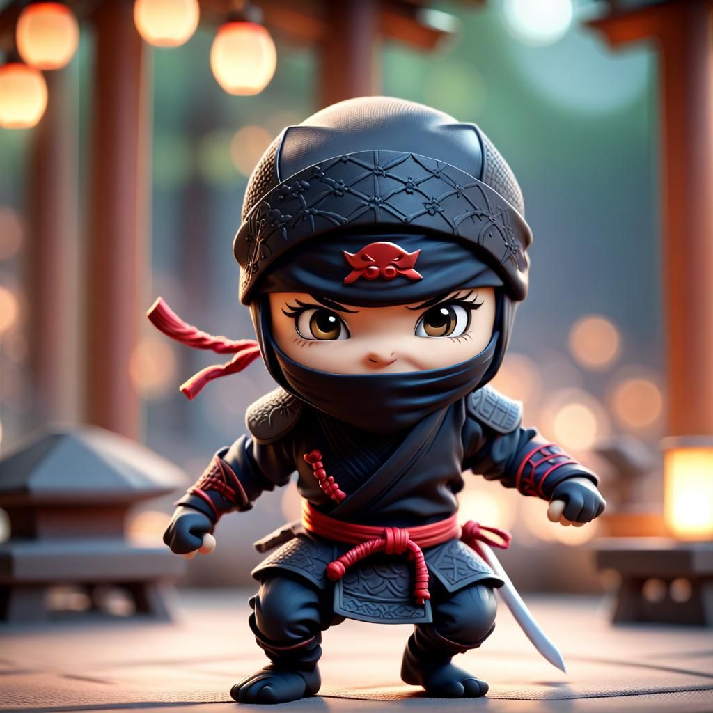 Cheerful Little Ninja in Hyperrealistic Style
