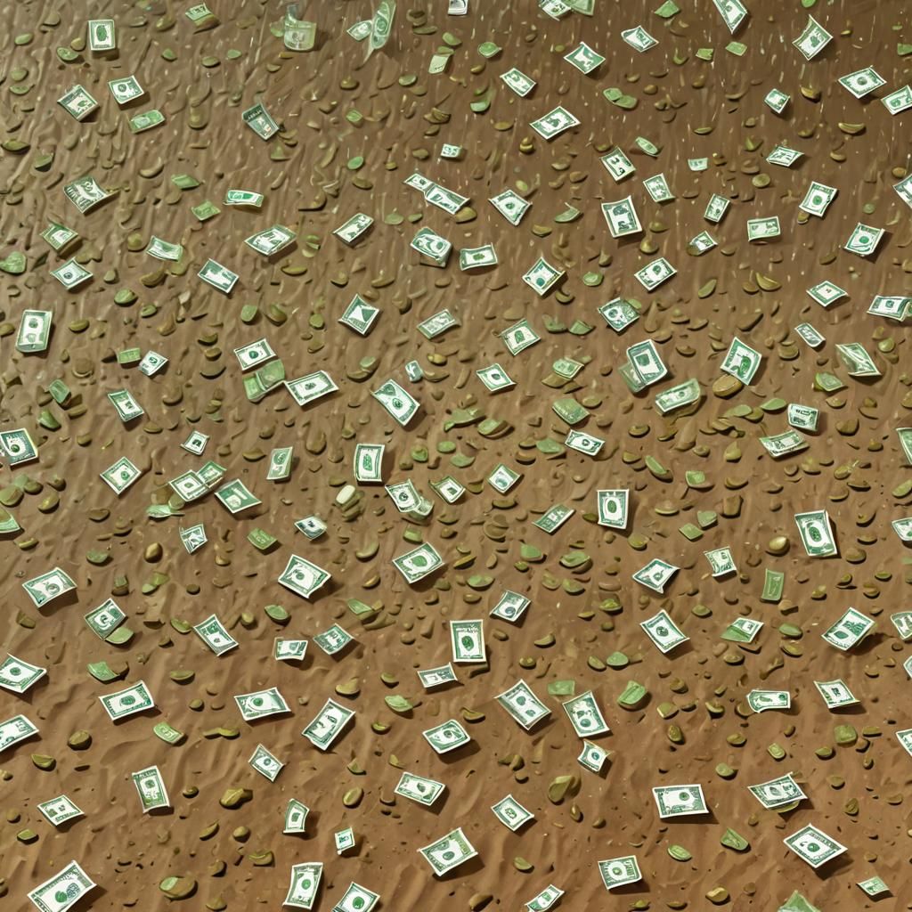 Money Rain in Desert Landscape