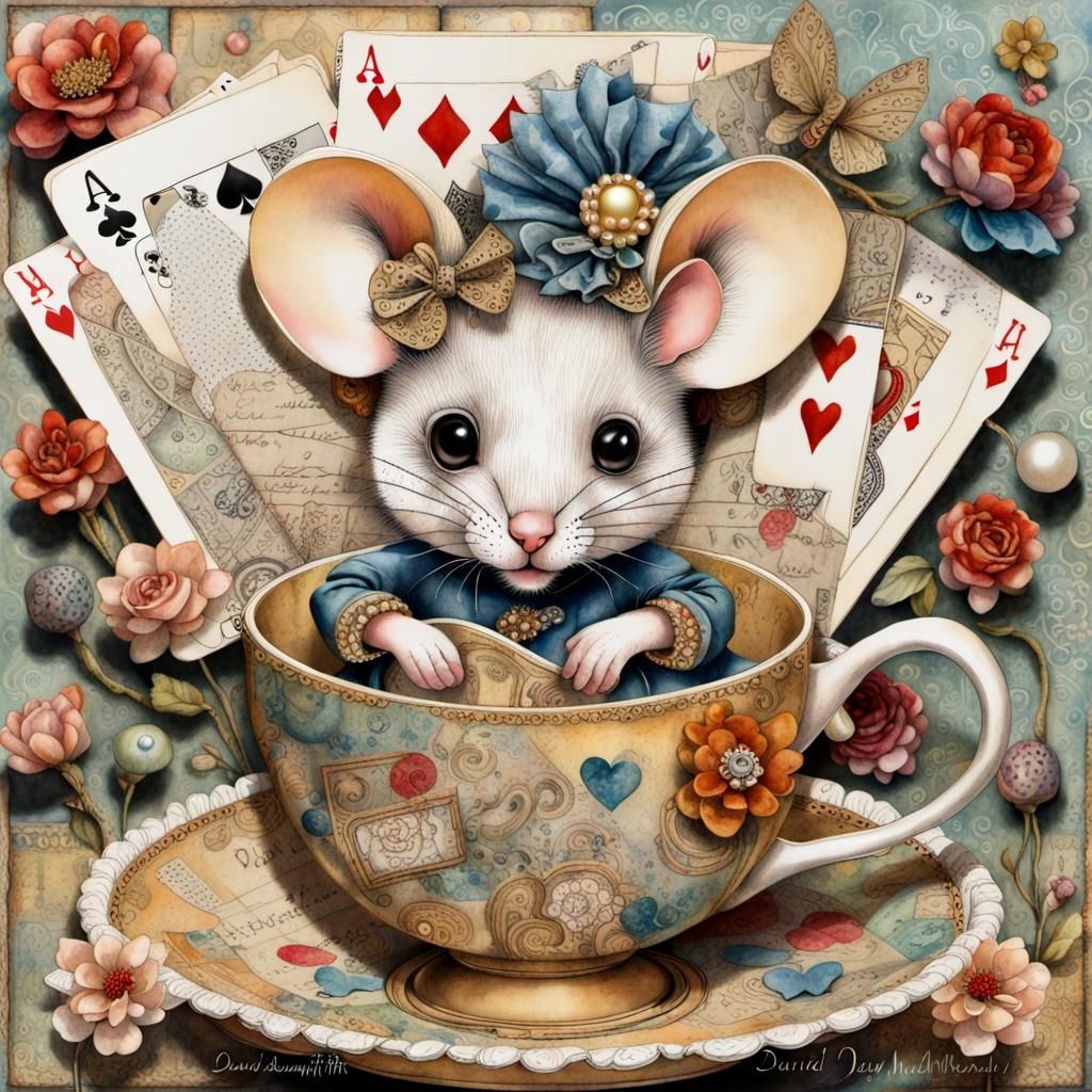 Mouse Harlequin Jester Collage in Mixed Media