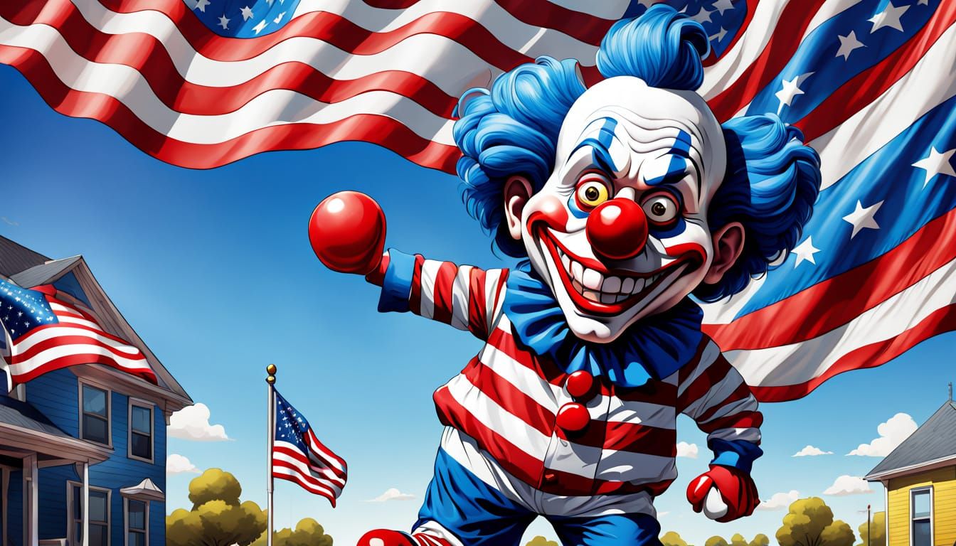 Pop Art American Flag Clown in Vibrant Colors