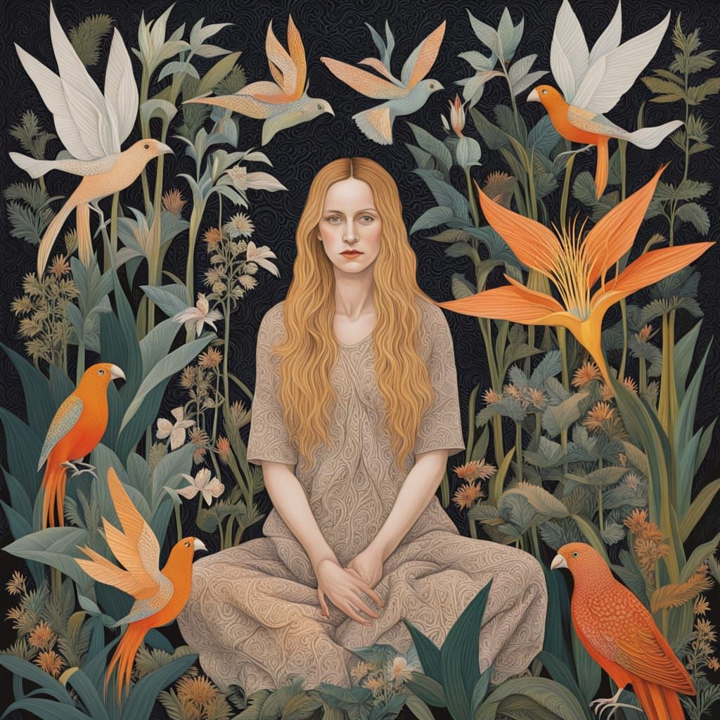 Serene Woman Surrounded by Vibrant Fritillaria and Ethereal ...