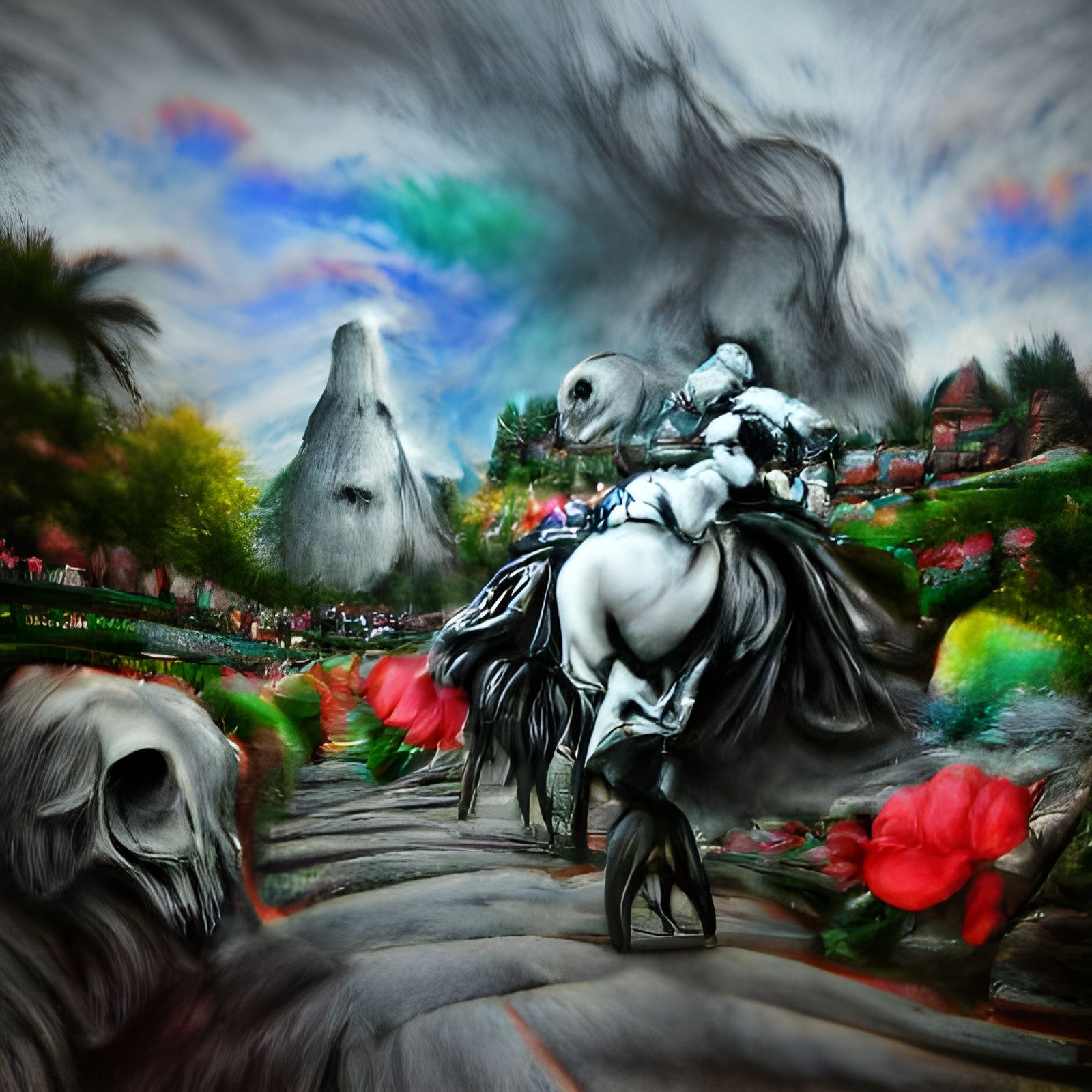 Death Ripper on White Horse: Charcoal Art