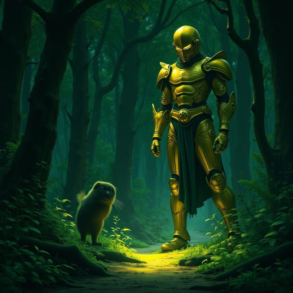 Golden Cyclops Awaits Malevolent Rat in Enchanted Forest