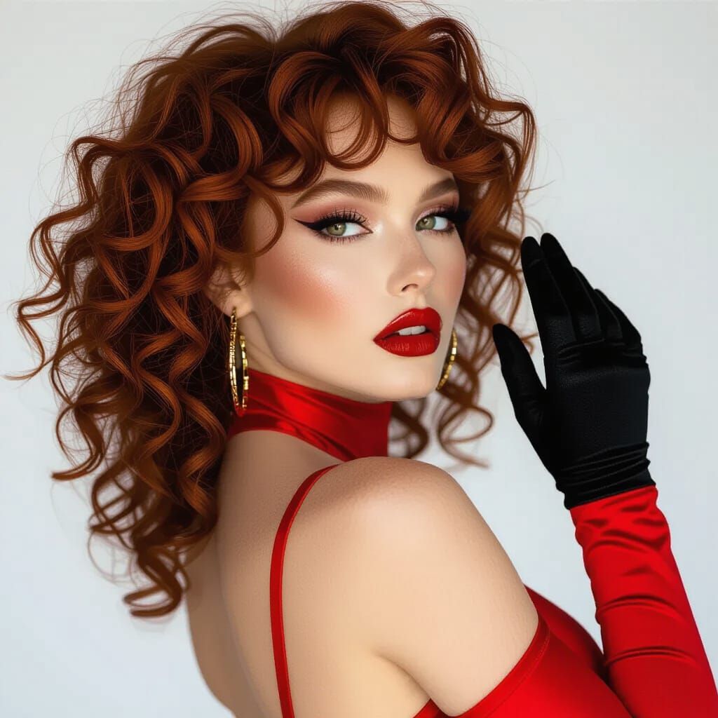 Striking Fashion Portrait of Woman in Red Bodysuit