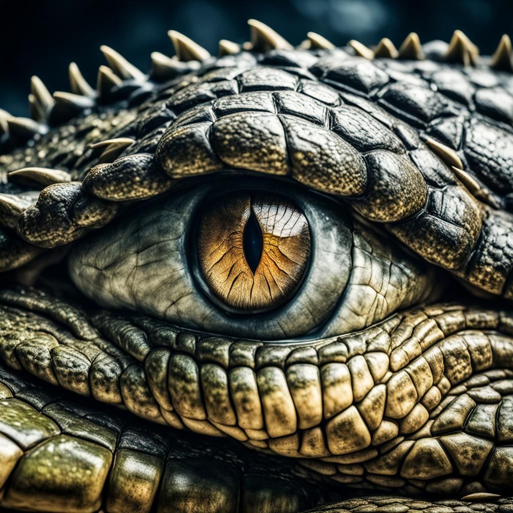 Hyperrealistic Crocodile Eye Close-up in High Detail