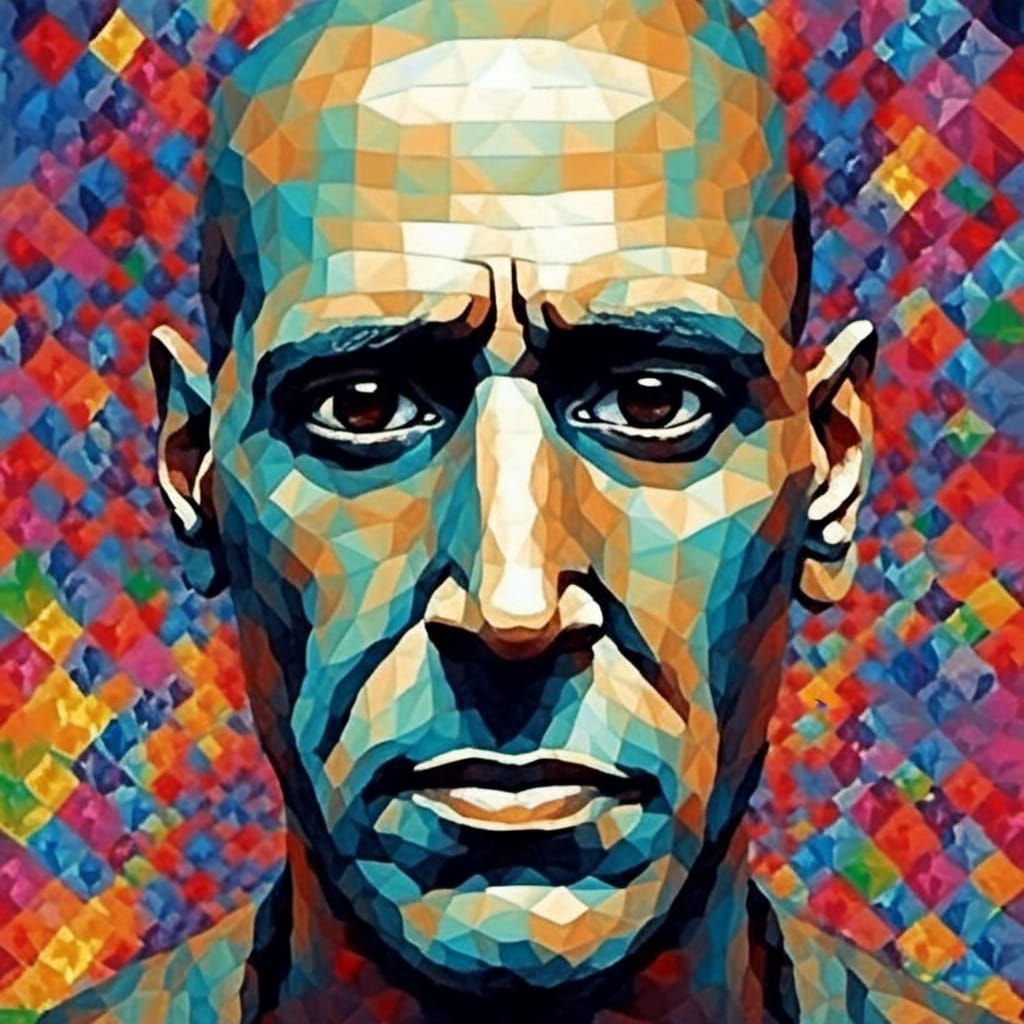 Cubist Android Face in Hyperreality Style