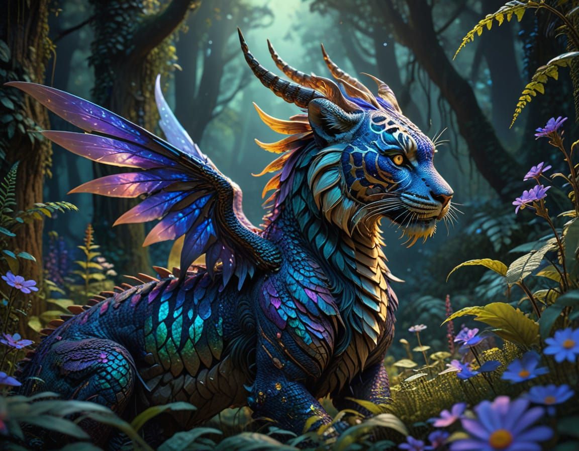 Ethereal Dragon Tiger Emerges from Mystical Forest in Hyperr...
