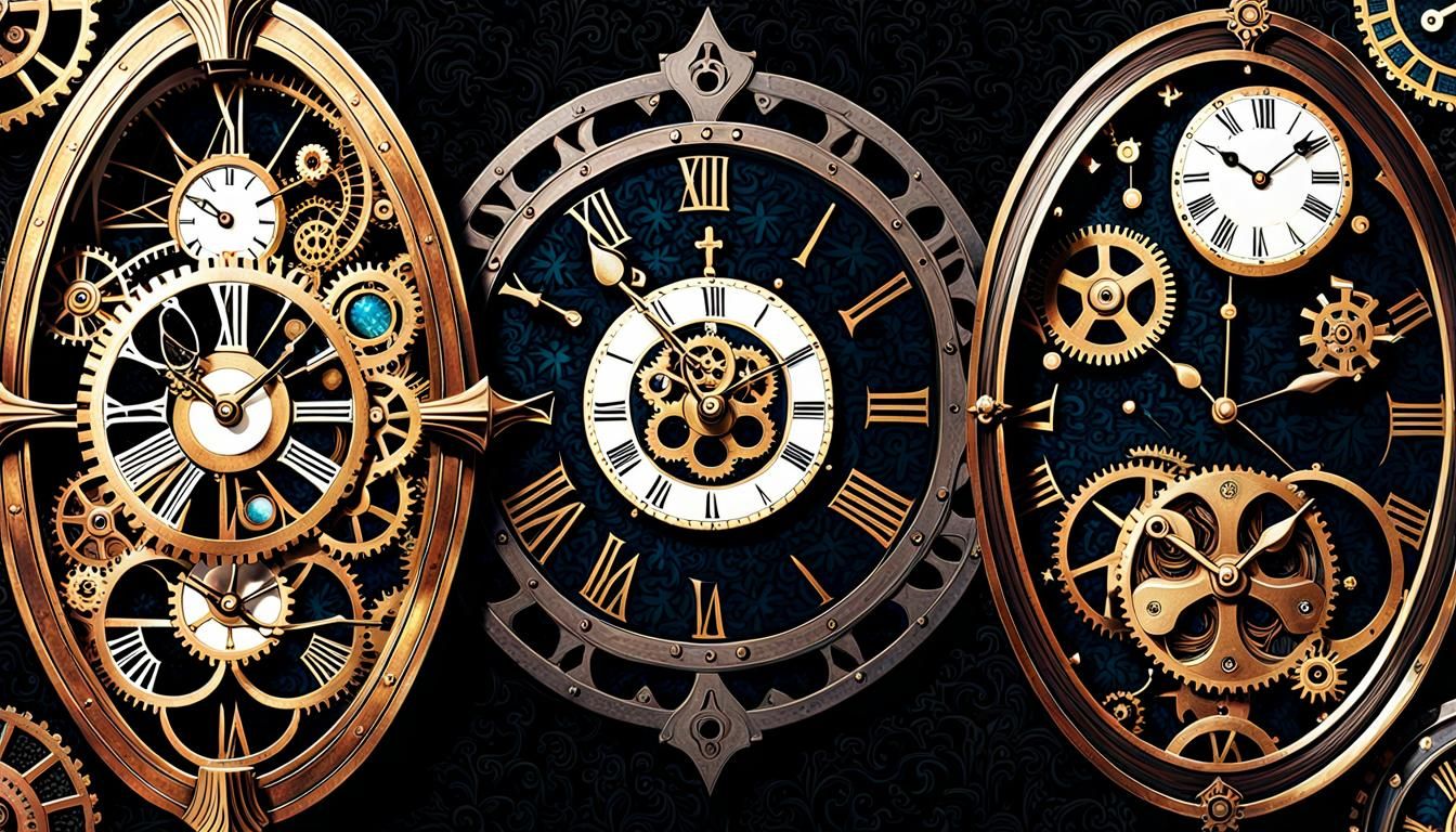 Steampunk Clocks Meet Celestial Eternity: Mixed Media Art