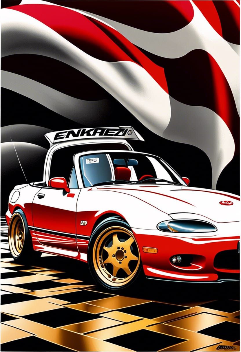 Mazda Miata with Devil, Bauhaus Poster Style