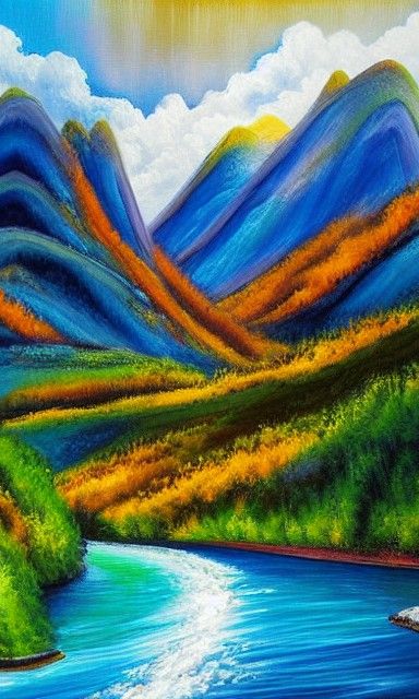 Copycat in Autumn Mountain Landscape, Digital Art