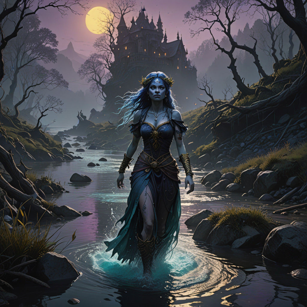 Waterfall Oracle in Slavic Mystic Night