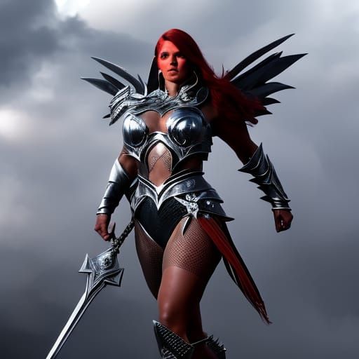 Valkyrie in Silver Armor Walking Through Hell