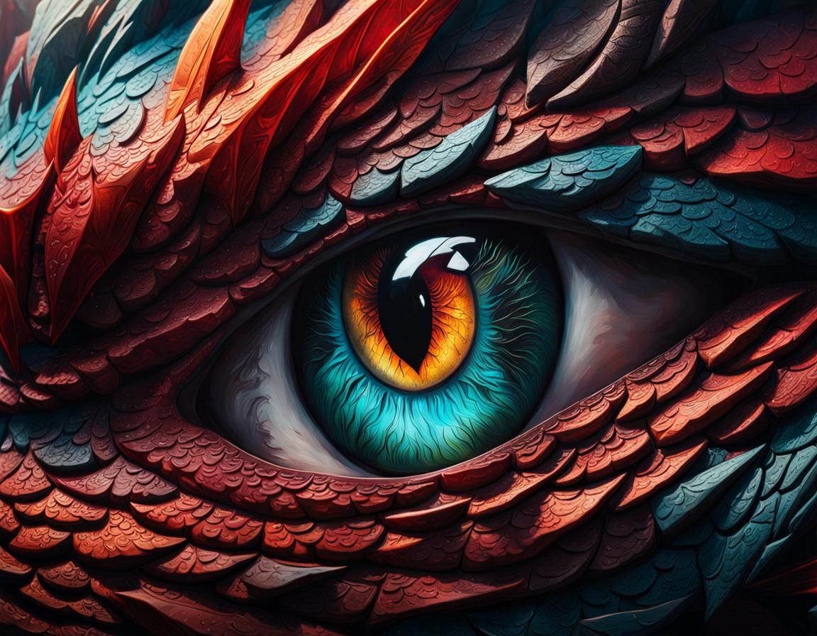 Dramatic Dragon Eye Close-up in Fantasy Art Style