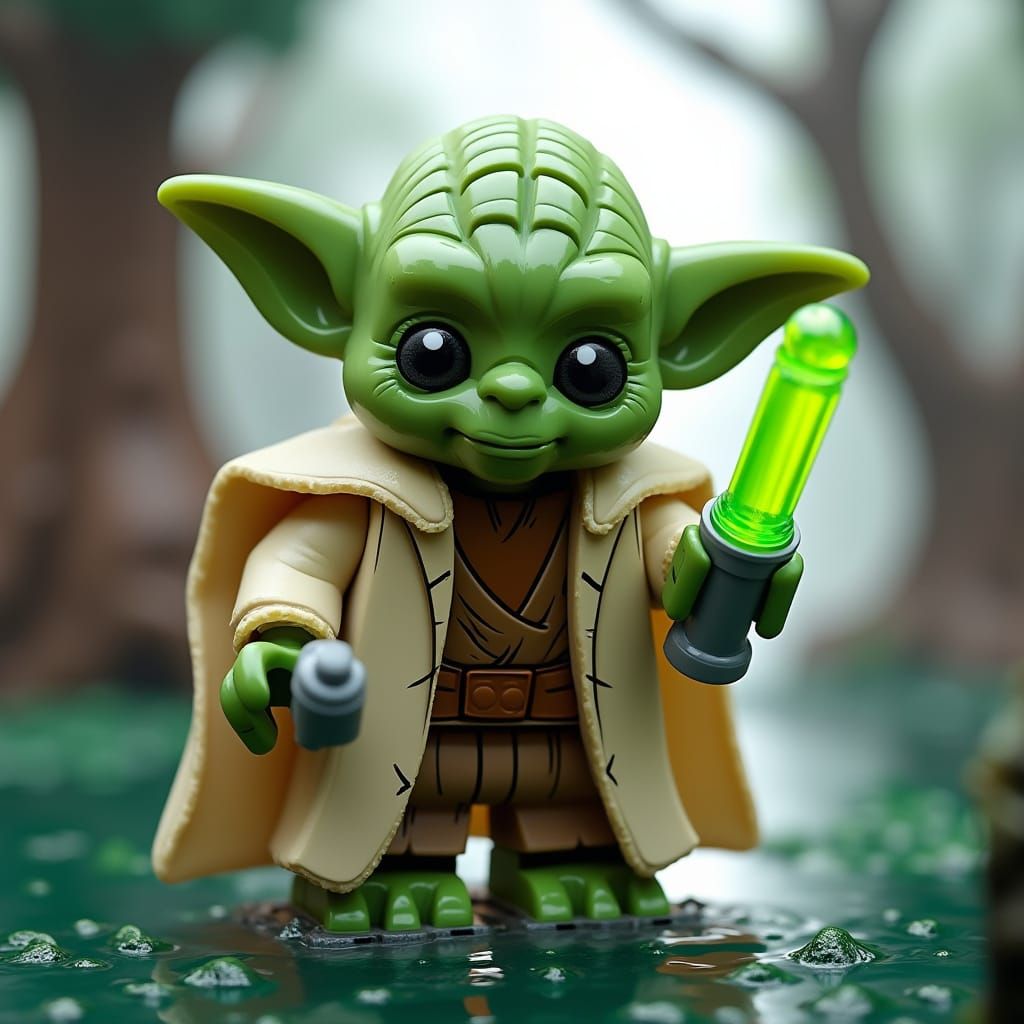 Miniature Lego Yoda in Star Wars Saga Style