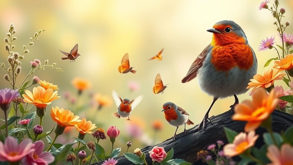 Surreal Garden: Robins and Worldly Flora