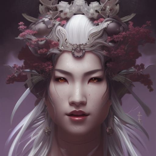 Izanami: Japanese Goddess Portrait in Art Nouveau Style