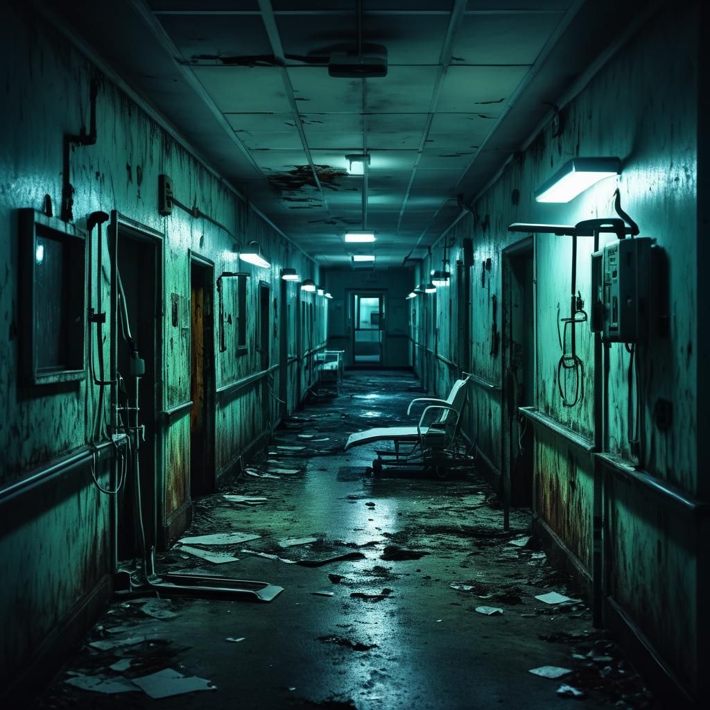 Eerie Decaying Hospital Hallway in Digital Art Style