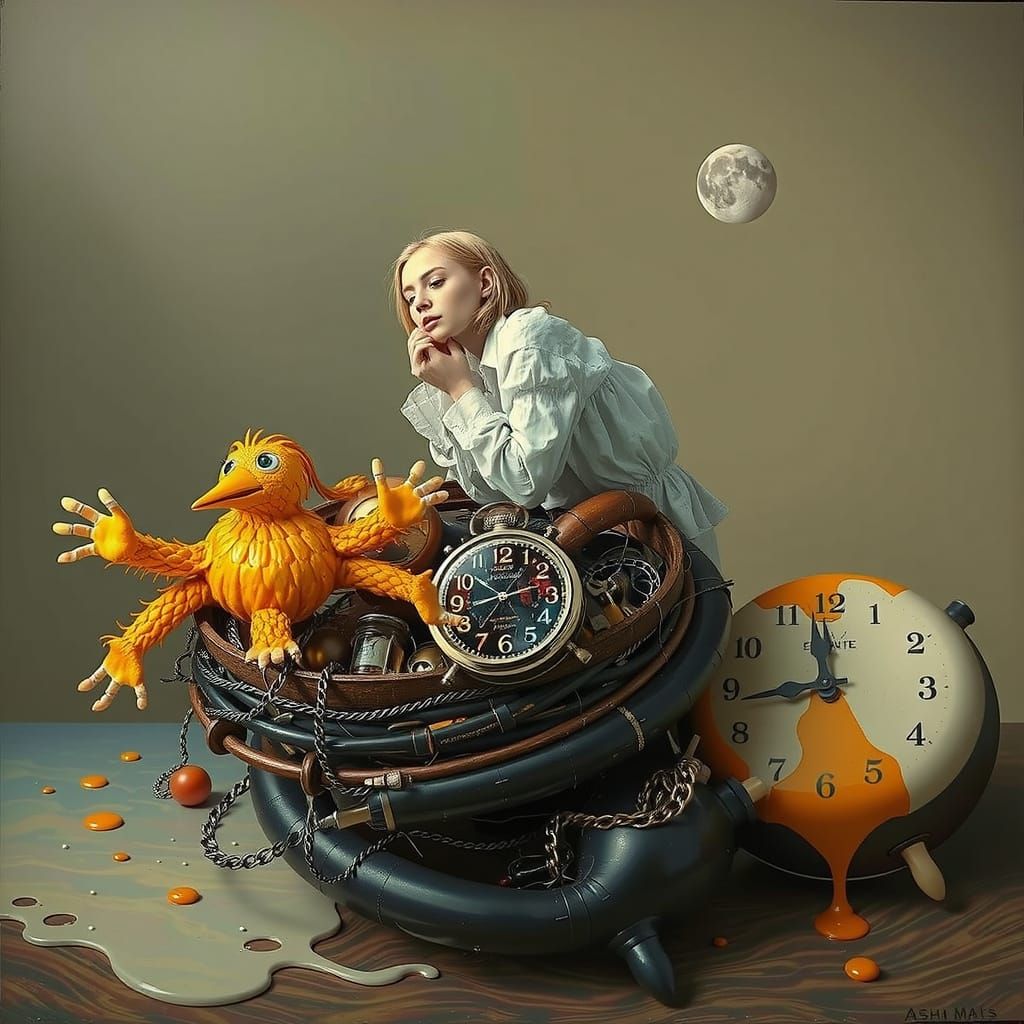 Dreamlike Woman in Surrealist Landscape