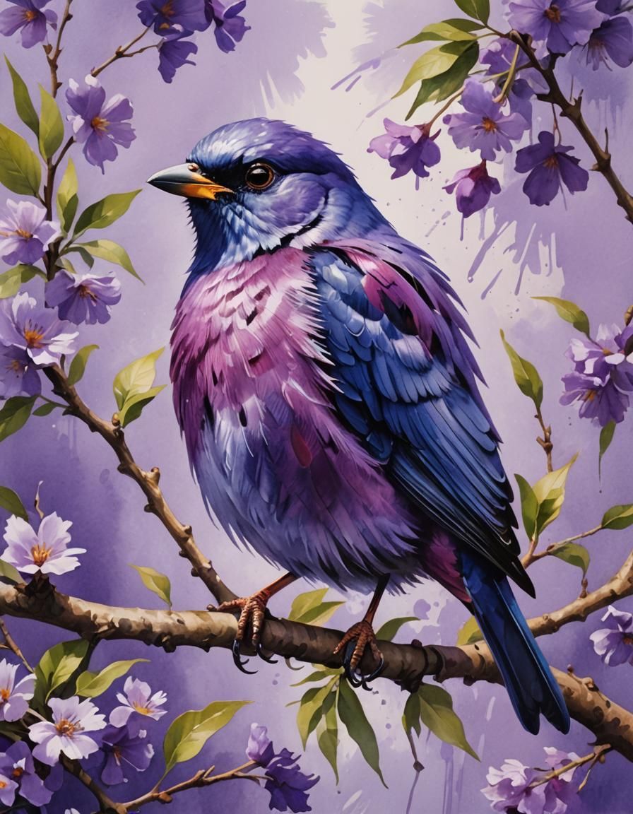 Purple Bird in Gouache Style: An Impressionist Masterpiece