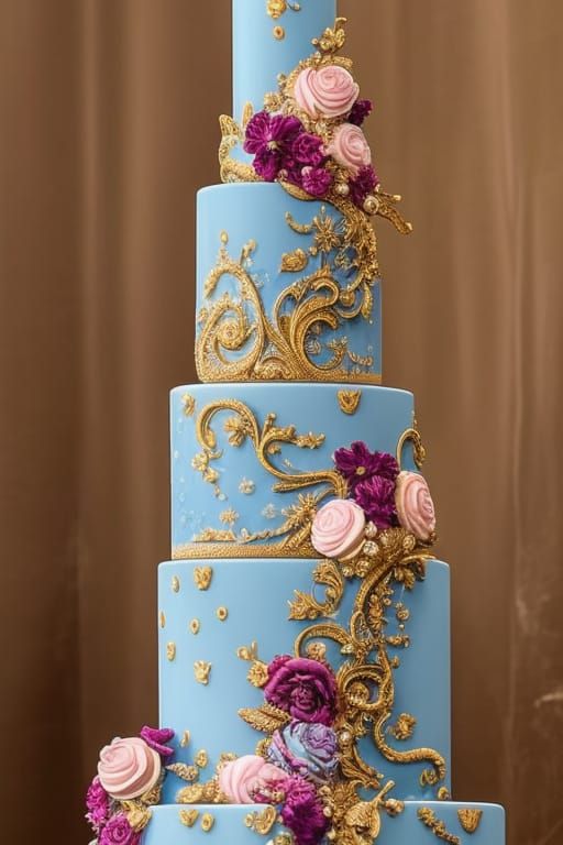 Elaborate Fantasy Cake with Cream and Berries