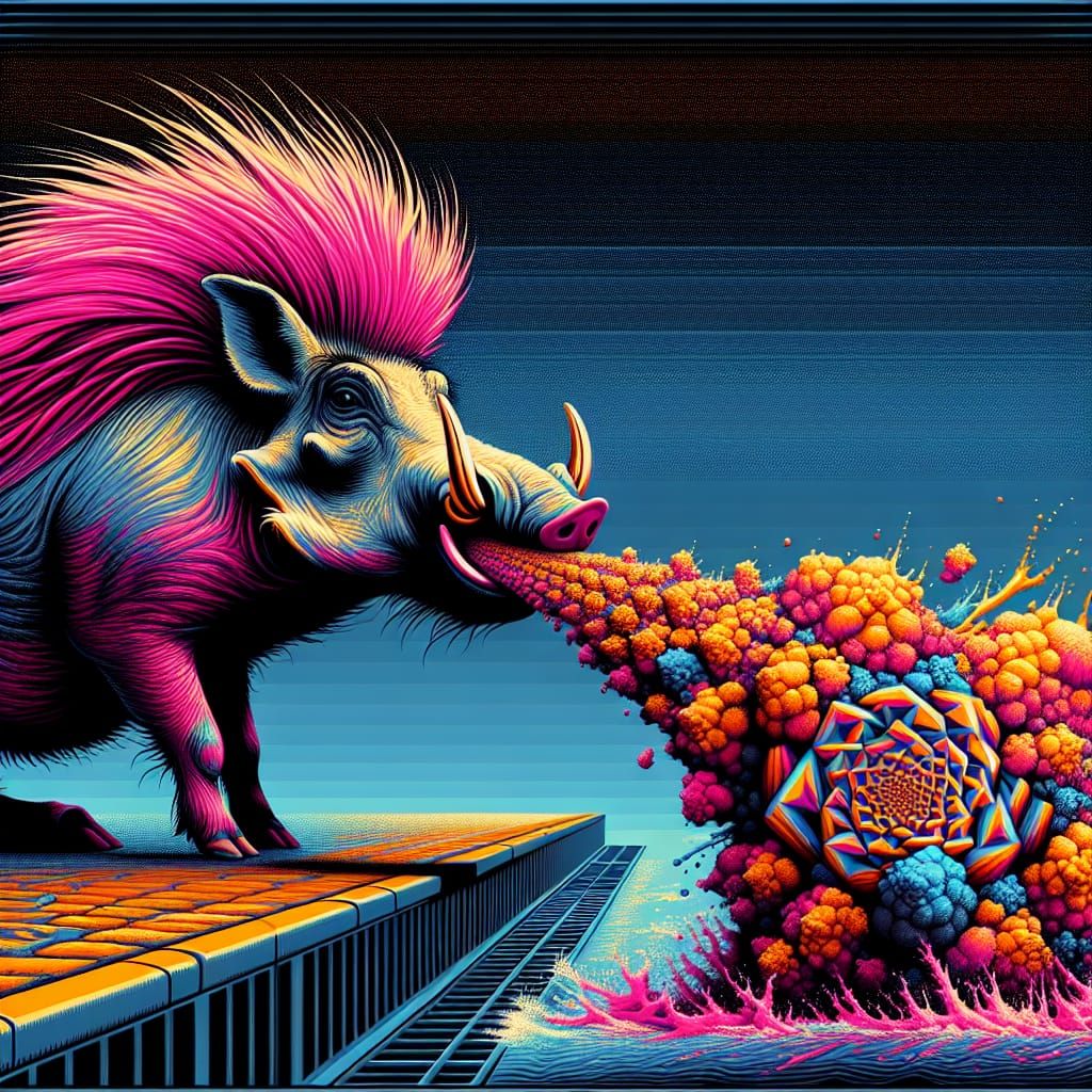 Warthog with a Pink Mohawk Barfs a Fractal Art Meat Log into...