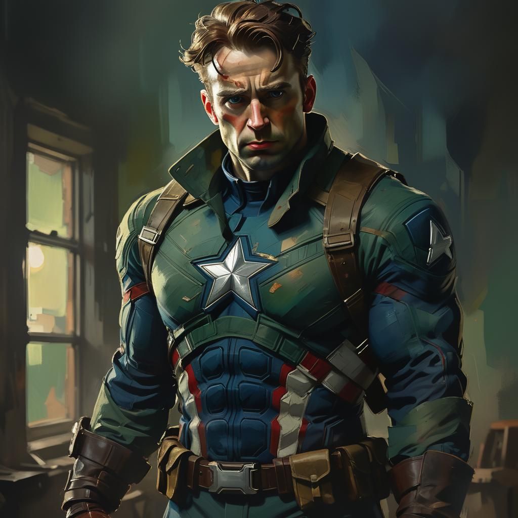 Captain America in Expressionist Style of Egon Schiele