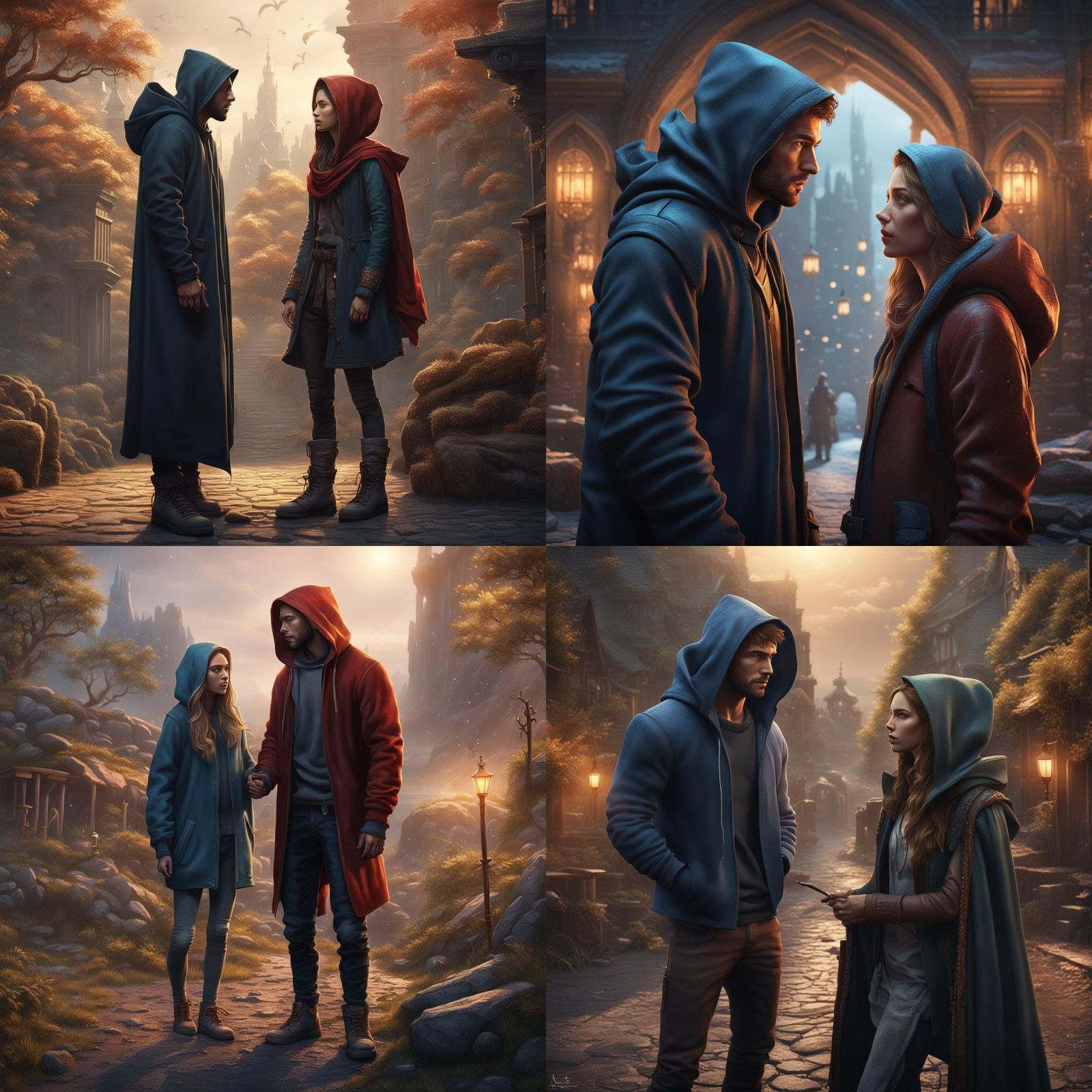 Fantasy Scene of Young Man and Woman, Digital Art