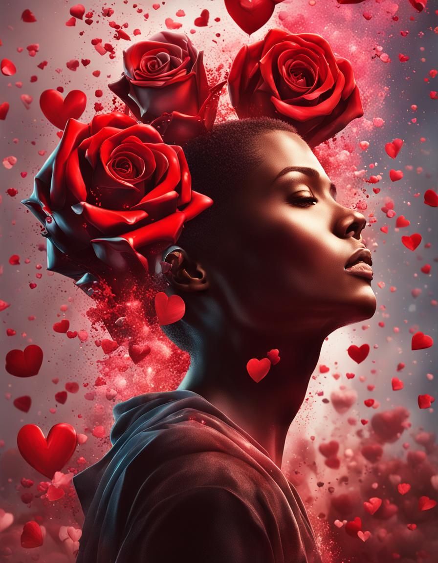 Romantic Valentine's Day Chocolate and Roses in Hyperrealism