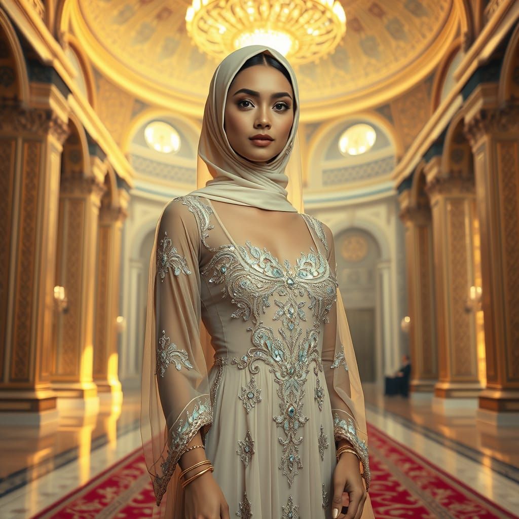 Regal Afghan Woman in Golden Palace