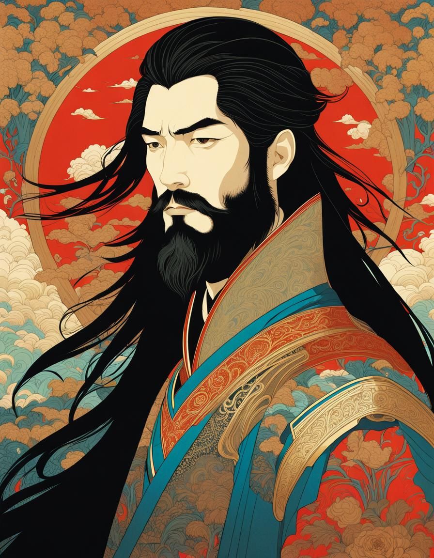 Stoic King in Surrealist Japanese Art Style