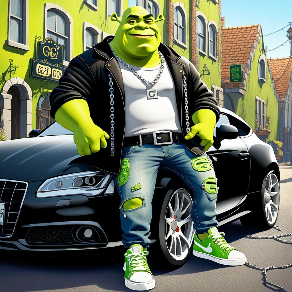 Shrek in his car