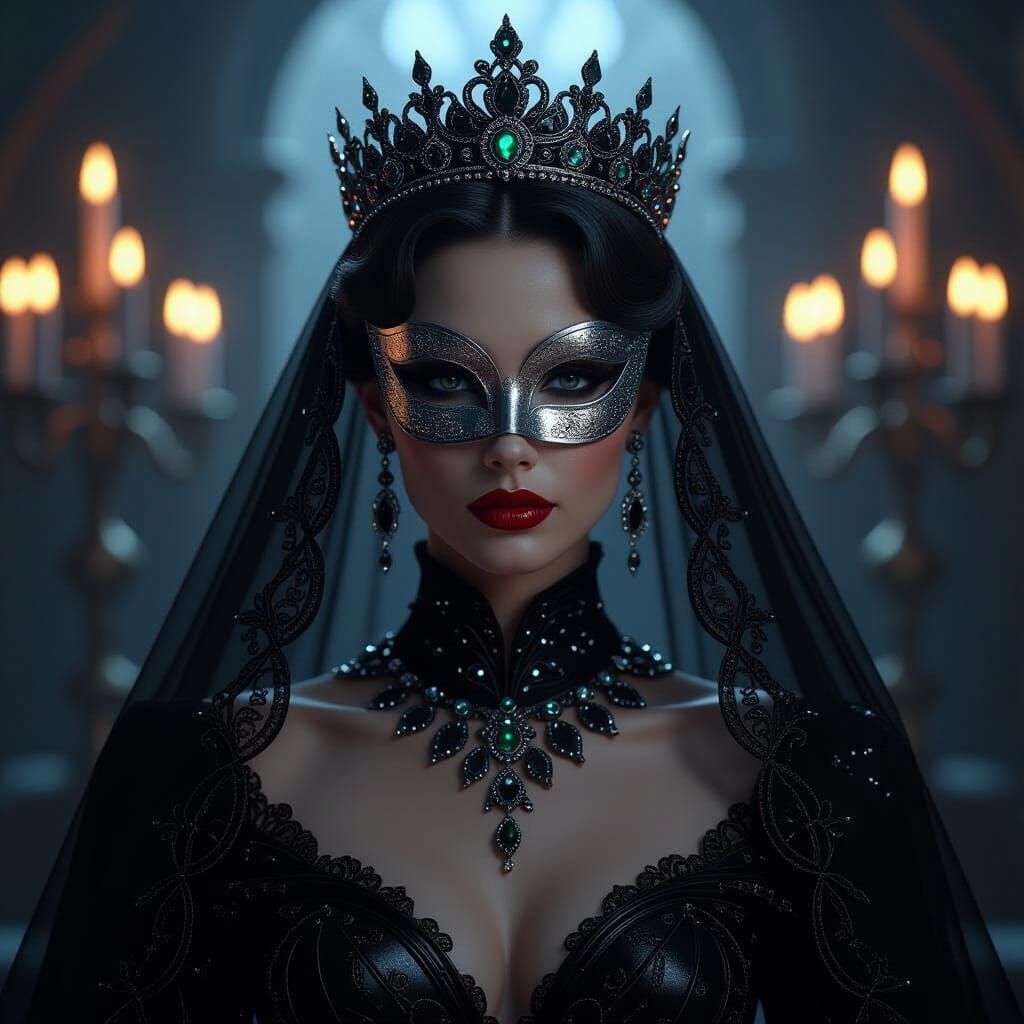 Mysterious Queen in Shadow with Silver Mask