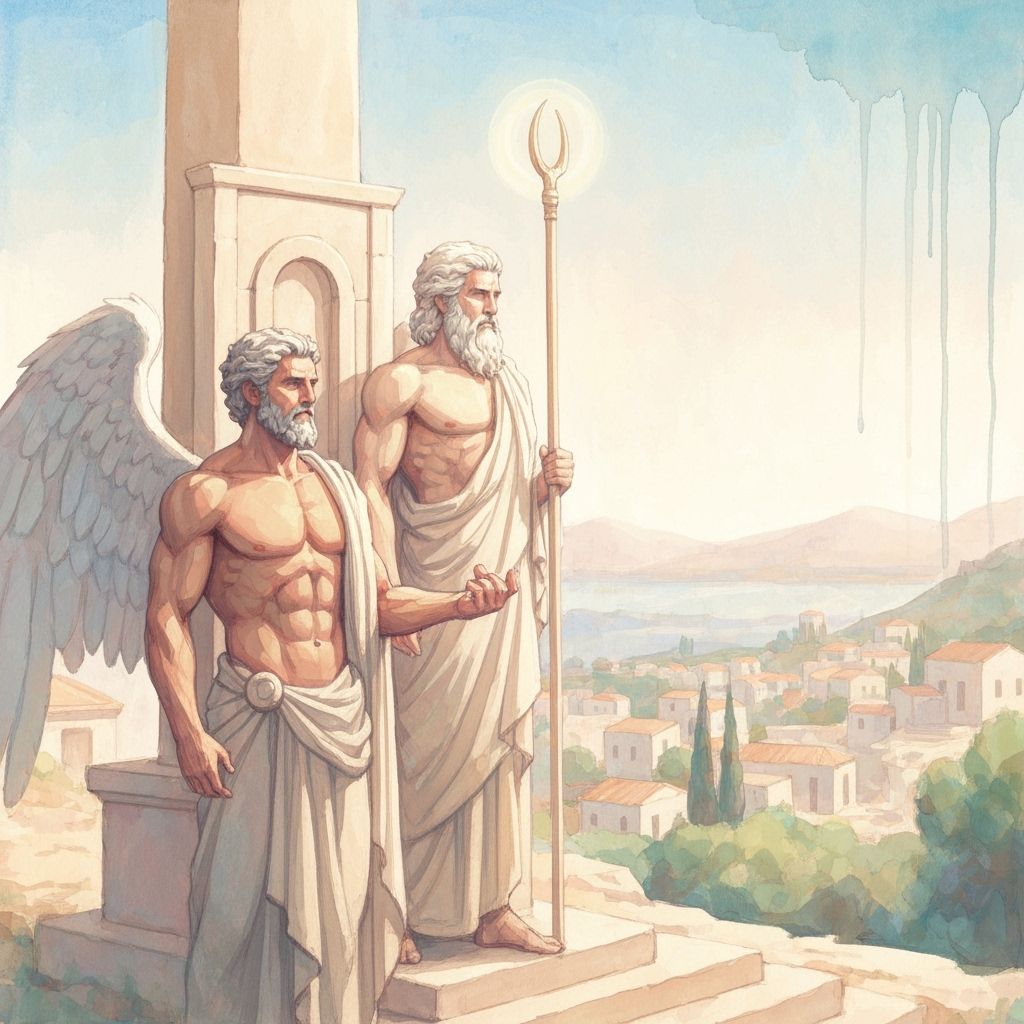 Cratus God of Strength in Ethereal Watercolor Style