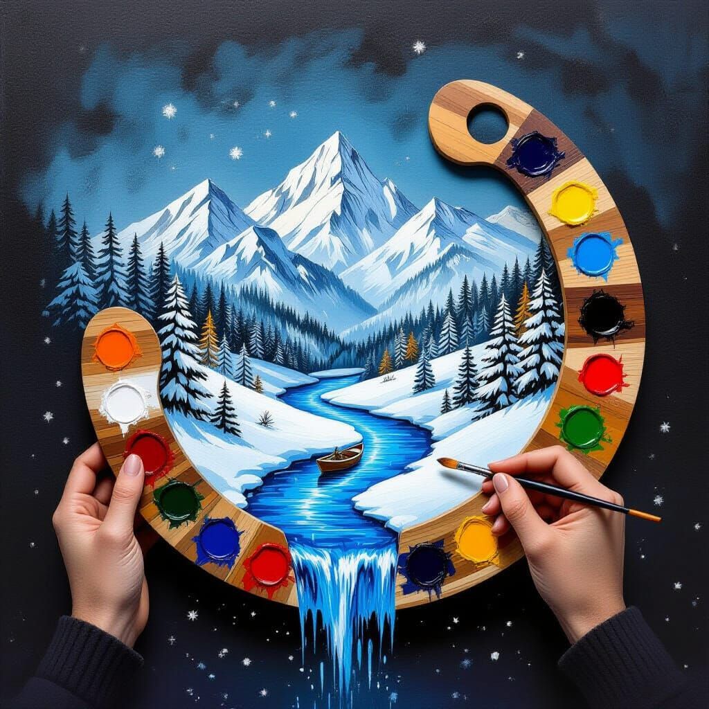 Magical Palette Forms 3D Winter Landscape in Cubist Style