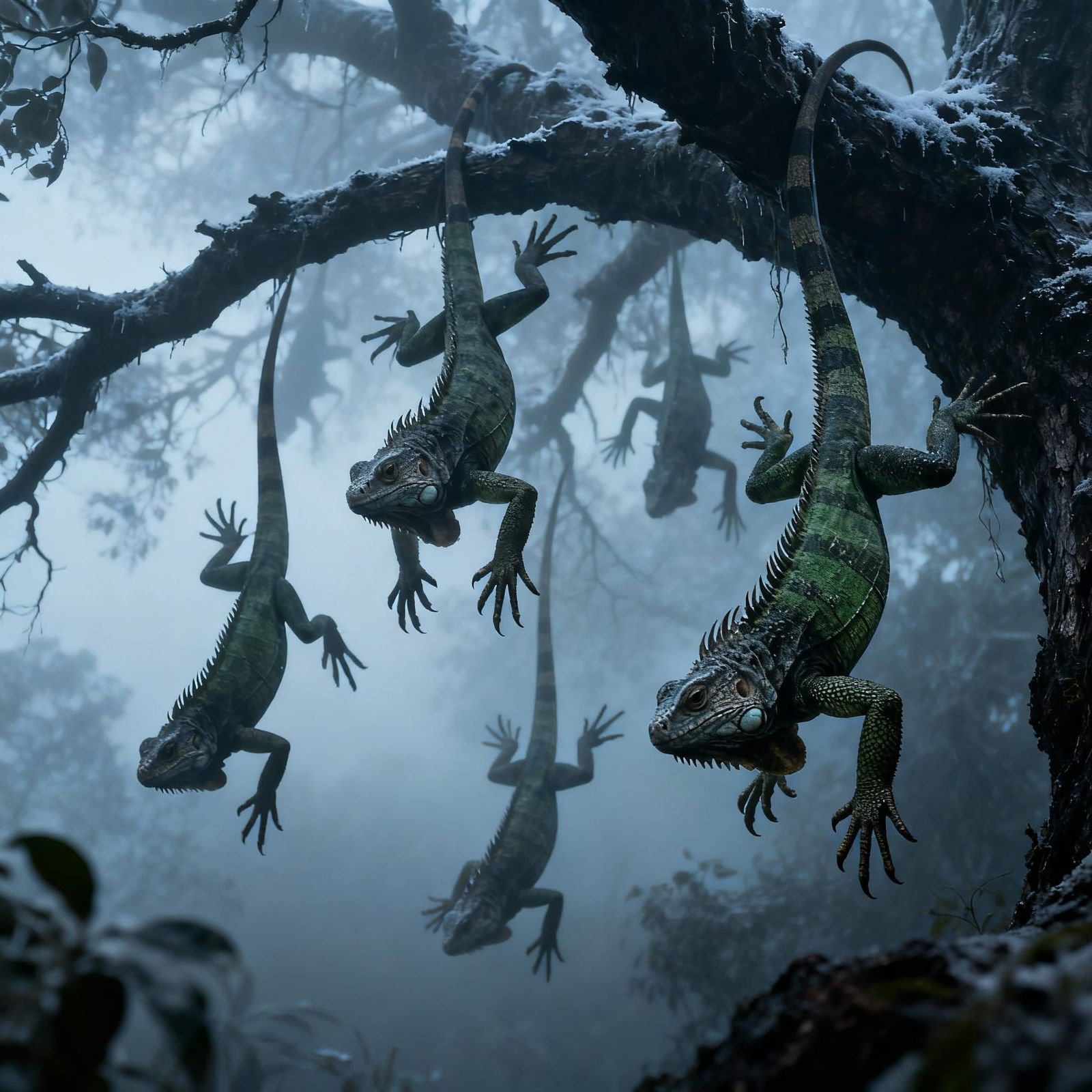 The iguanas are known to fallout of trees when the temperature drops.