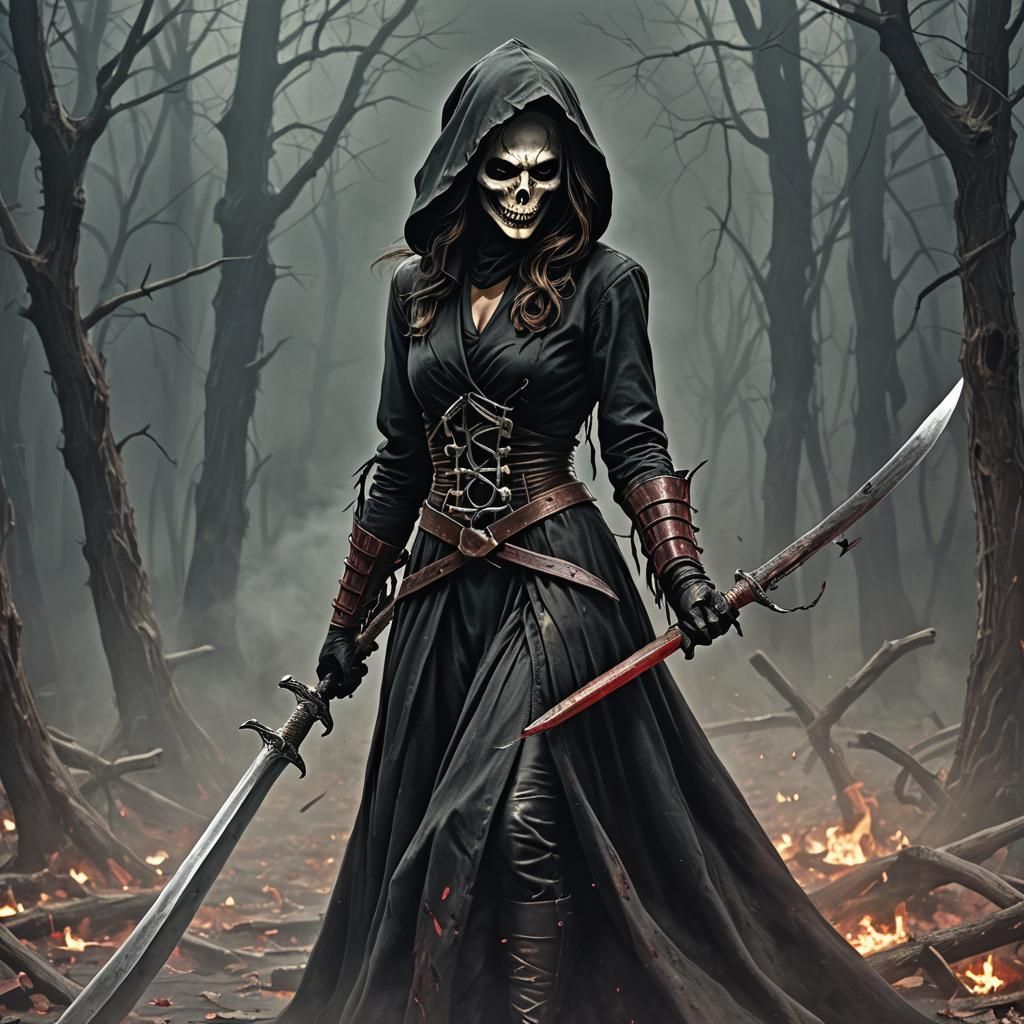 Female Grim Reaper Fighting