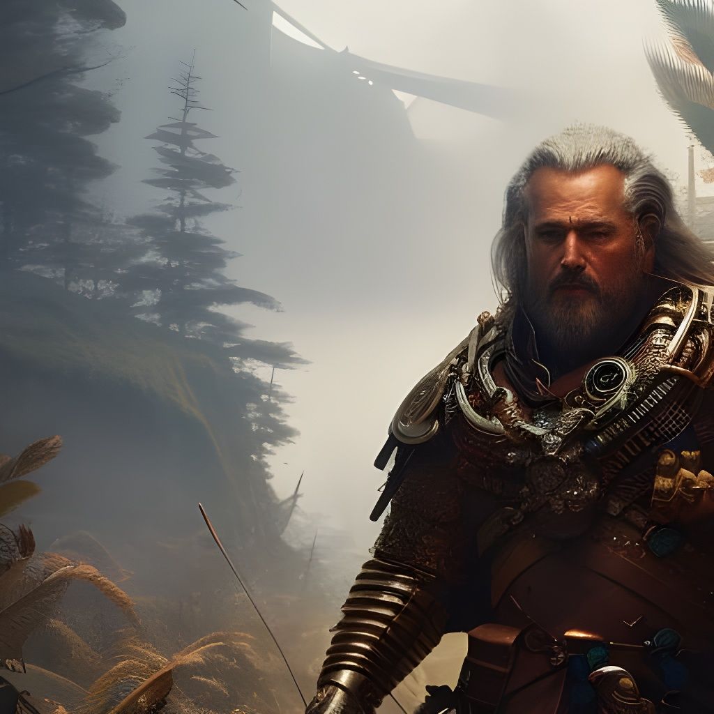 Tattooed Viking Wizard in Jungle, Digital Art